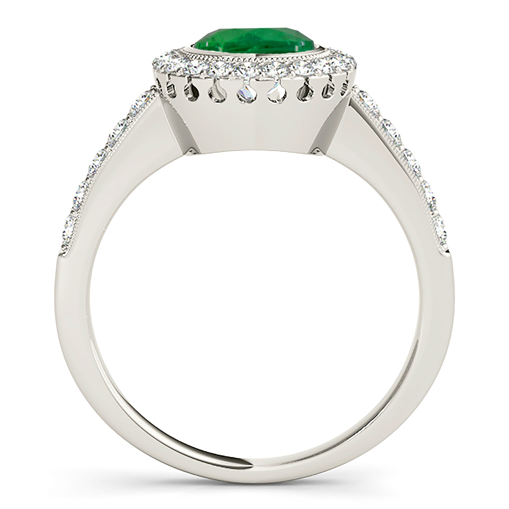 1.14 ct. Genuine Emerald Ring with 0.40 ctw. Diamond Milgrain Halo And Simple Diamond Band-VIRABYANI